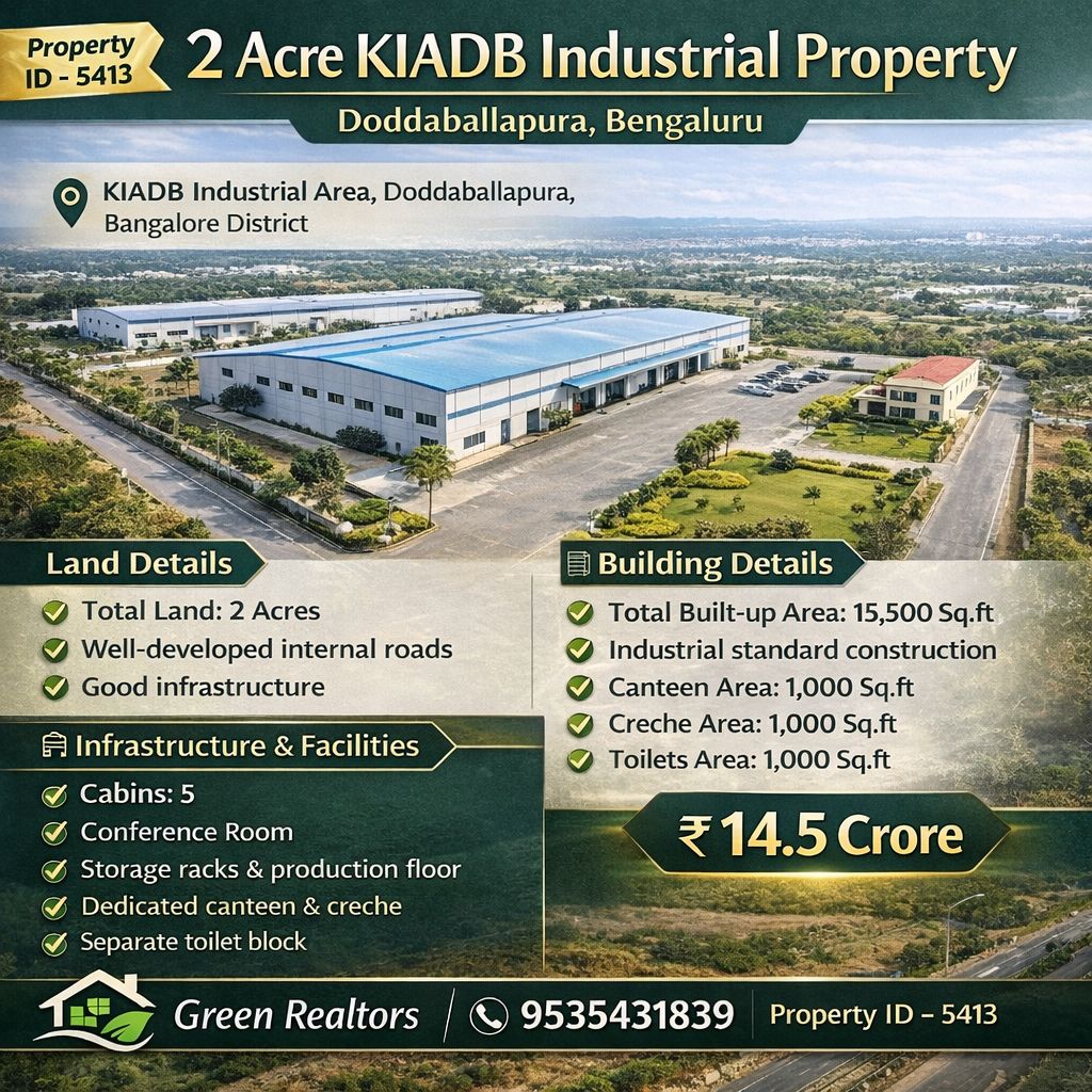 *property id 5413* *2 acre KIADB land with Industrial Property for sale in Doddaballapura*